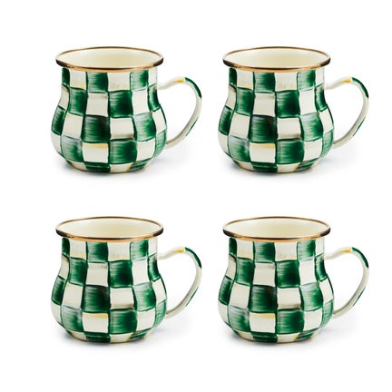 Emerald Check Mugs, Set of 4