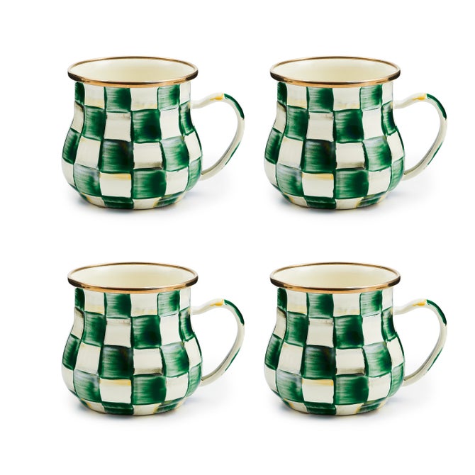 Emerald Check Mugs, Set of 4 image number 0