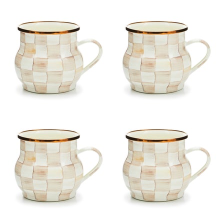 Mocha Check Mugs, Set of 4
