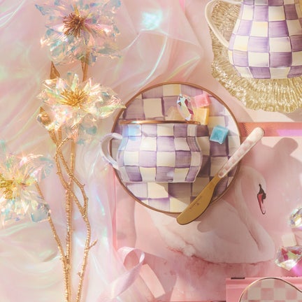 Violet Check Teacup
