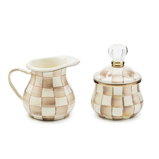Mocha Check Creamer & Sugar Bowl Set image number 0