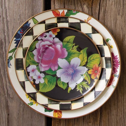 Black Flower Market Salad/Dessert Plate