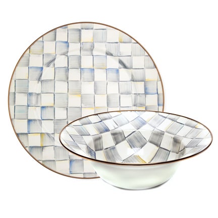Sterling Check Serving Platter & Bowl Set