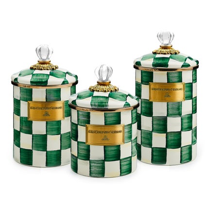 Emerald Check Canisters, Set of 3