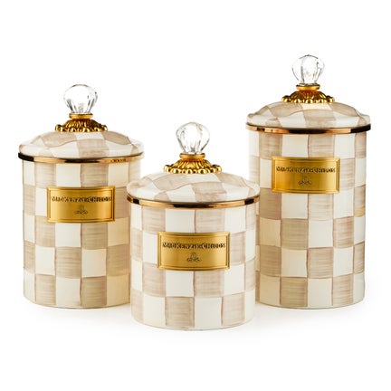 Mocha Check Canisters, Set of 3