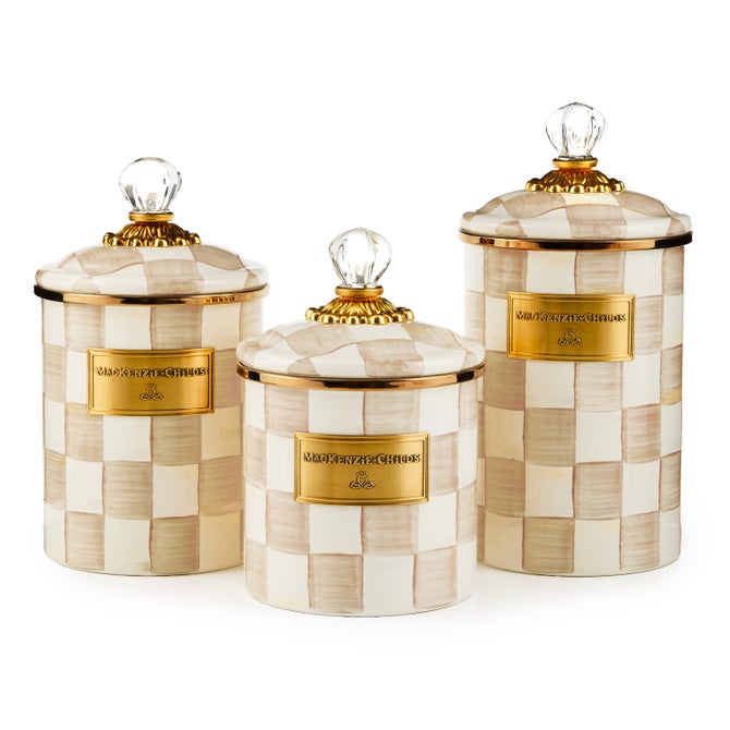 Mocha Check Canisters, Set of 3 image number 0