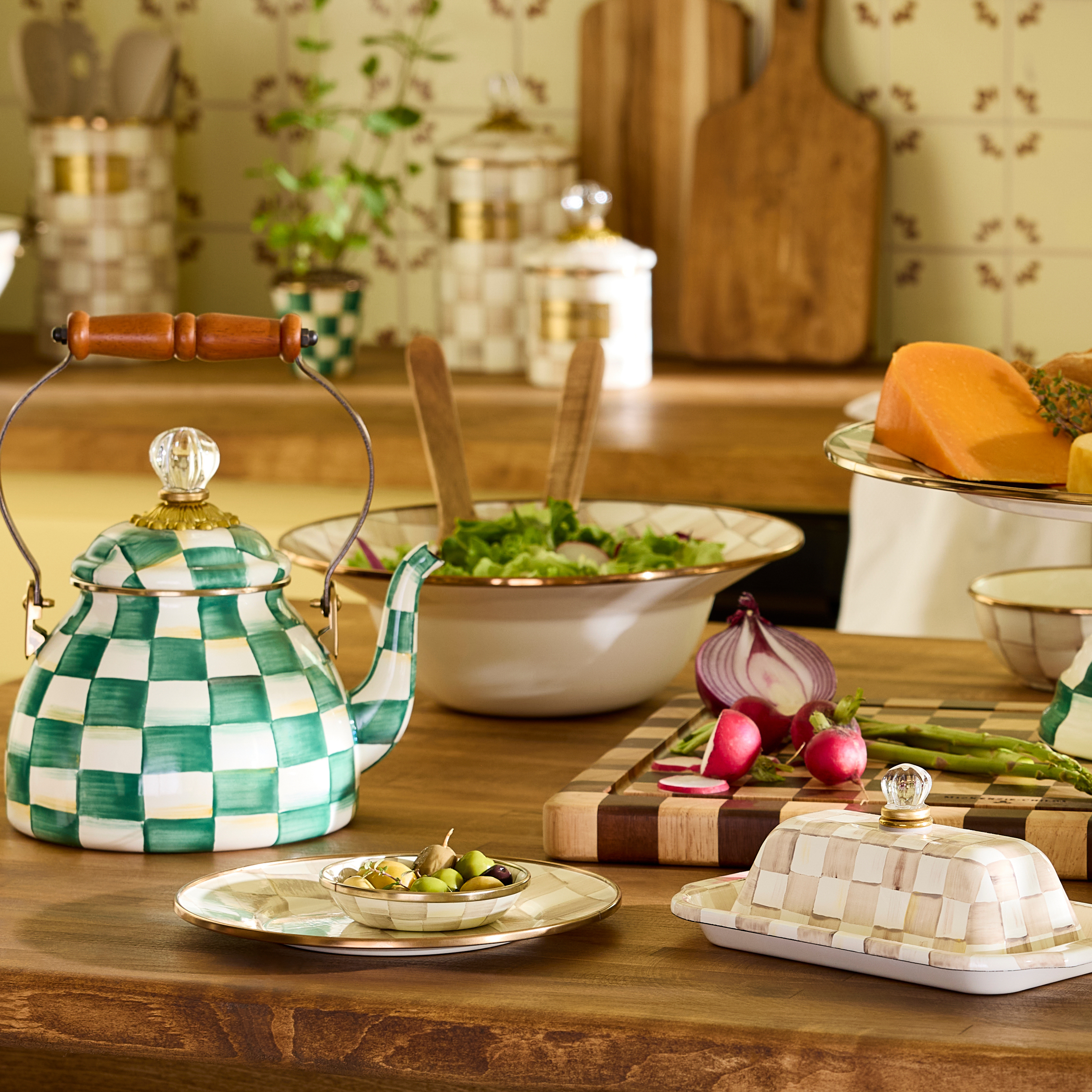 MacKenzie-Childs | Mocha Check Salad Serving Set