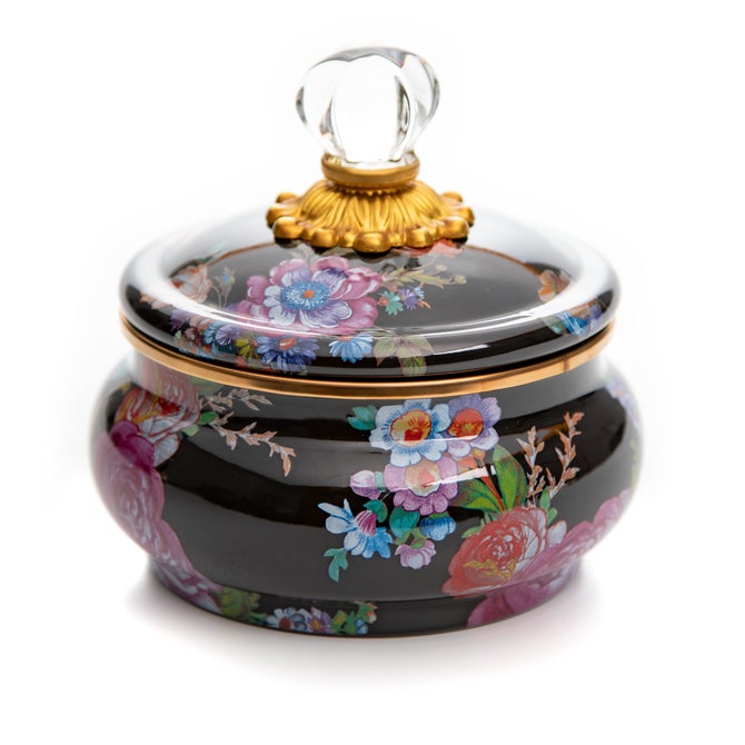 Black Flower Market Squashed Pot image number 0