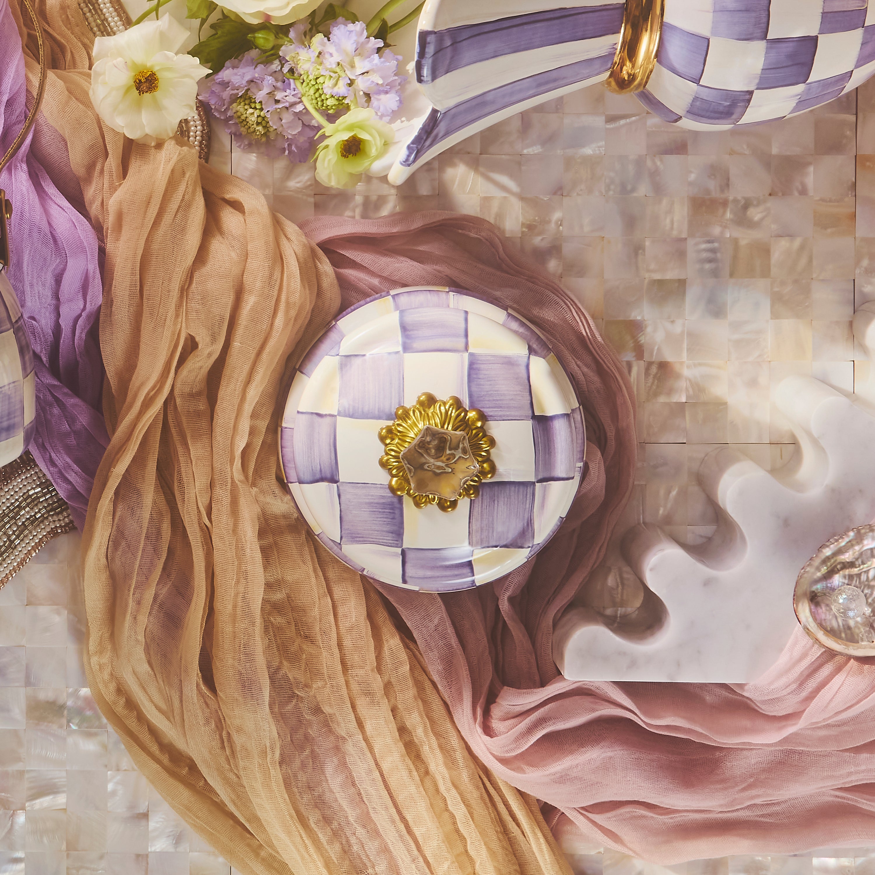 MacKenzie-Childs | Violet Check Squashed Pot