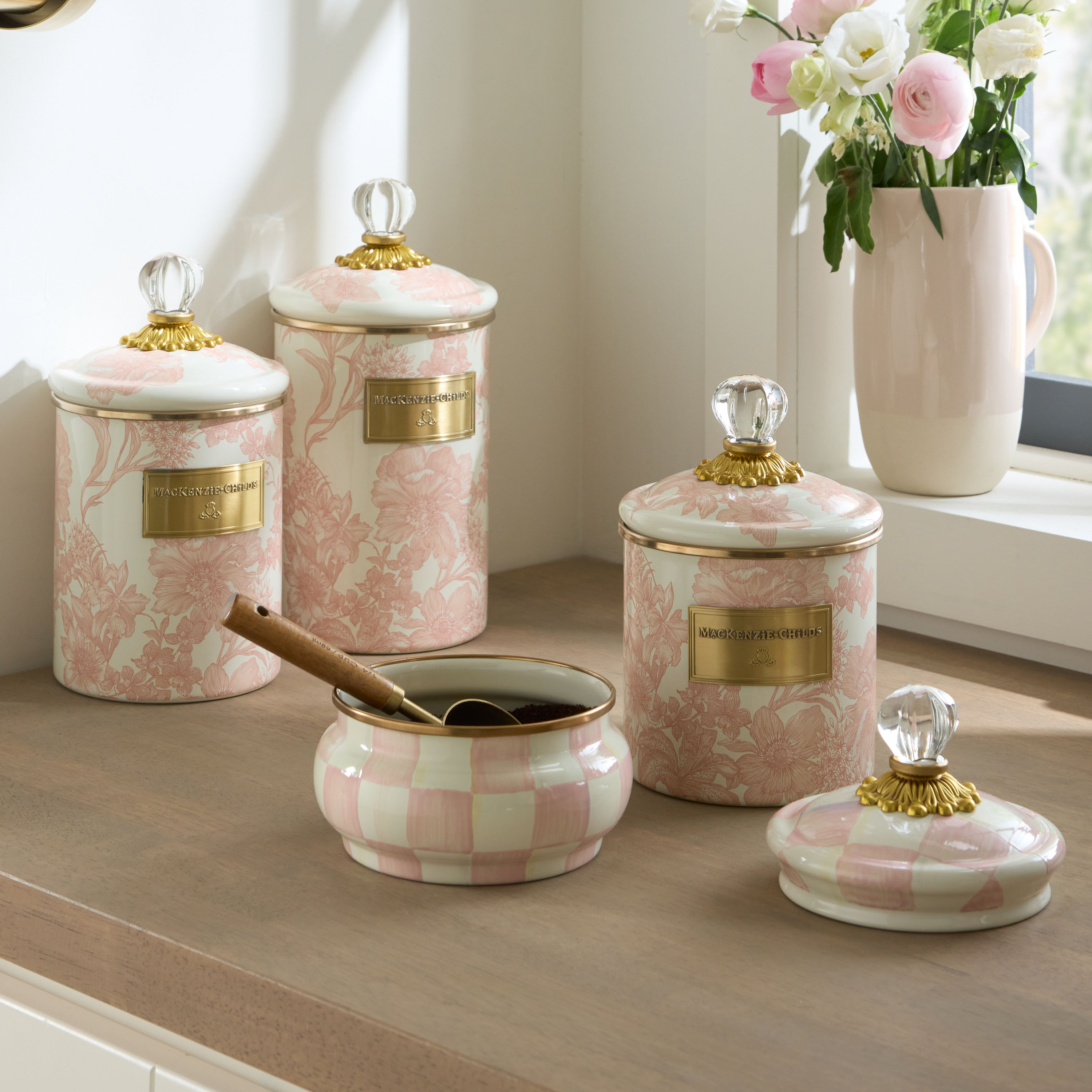 Rosy English Garden Enamel Canisters