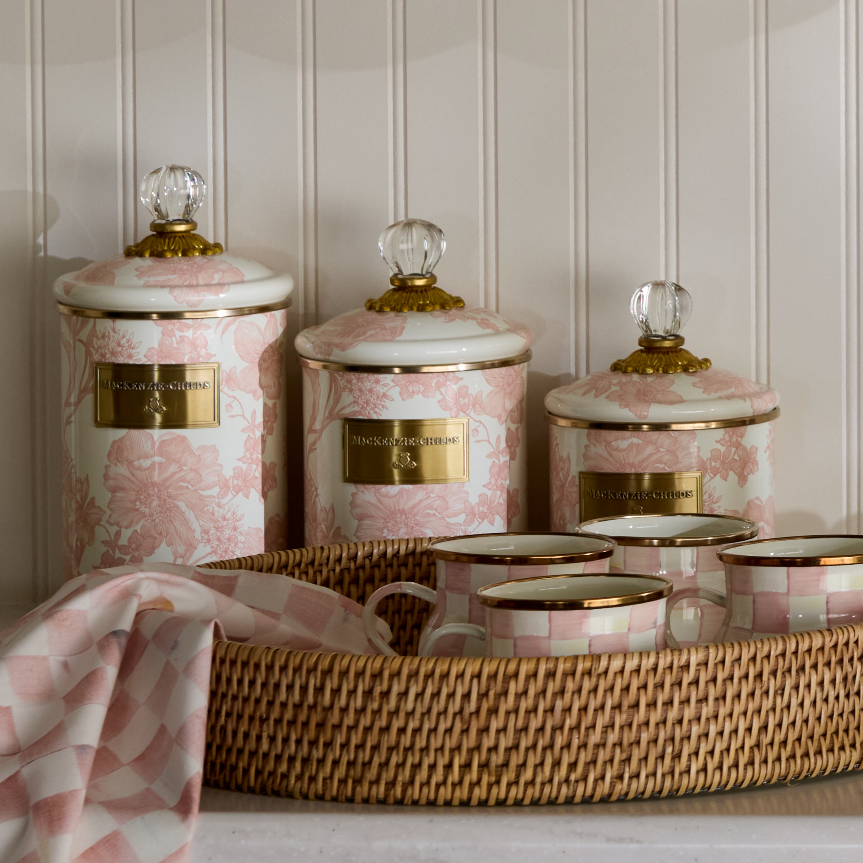 Rosy English Garden Enamel Canisters
