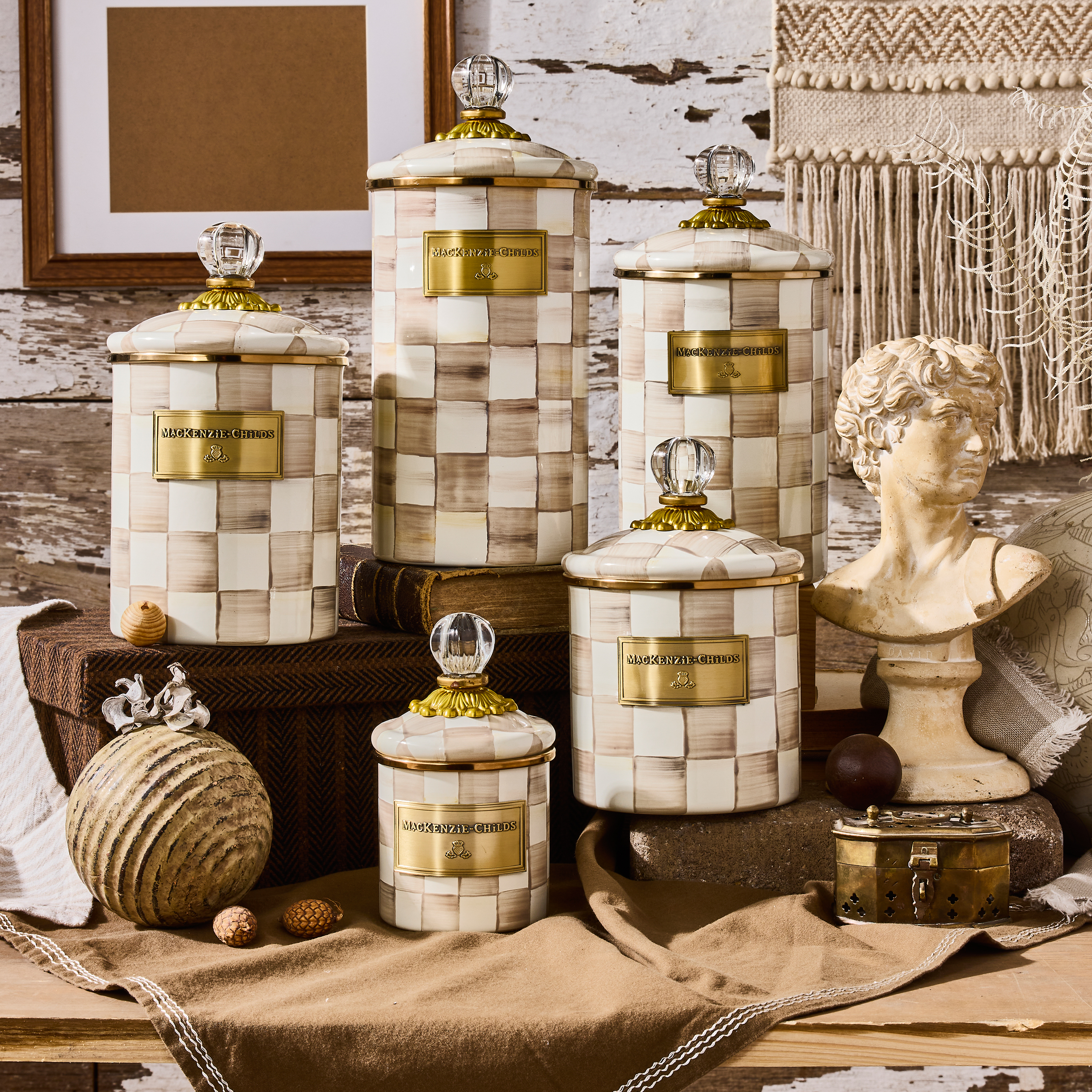 MacKenzie-Childs | Mocha Check Small Canister