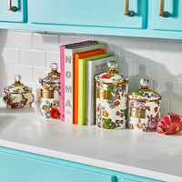 White Flower Market Enamel Canisters