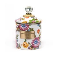 White Flower Market Enamel Canisters