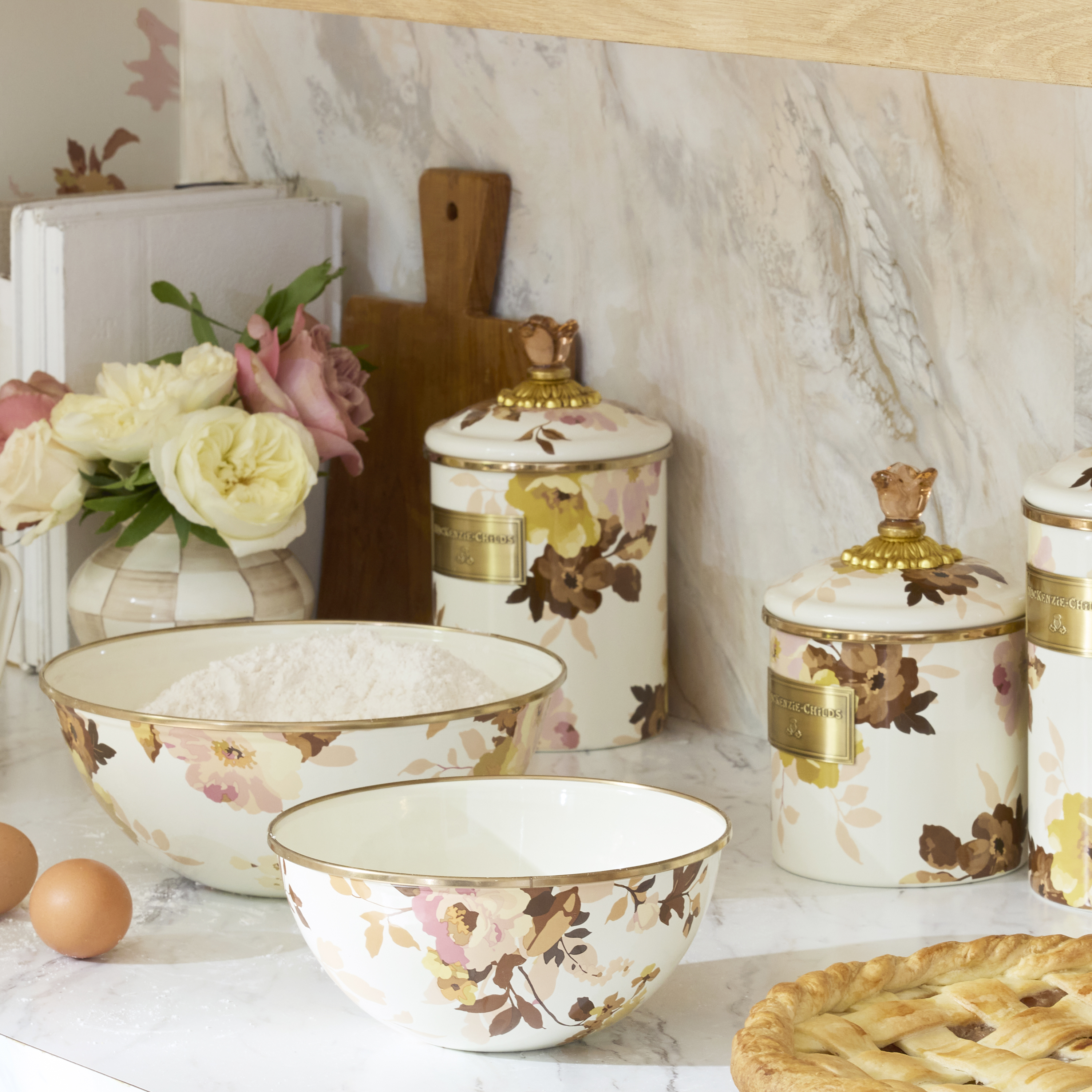MacKenzie-Childs | Wild Rose White Medium Canister