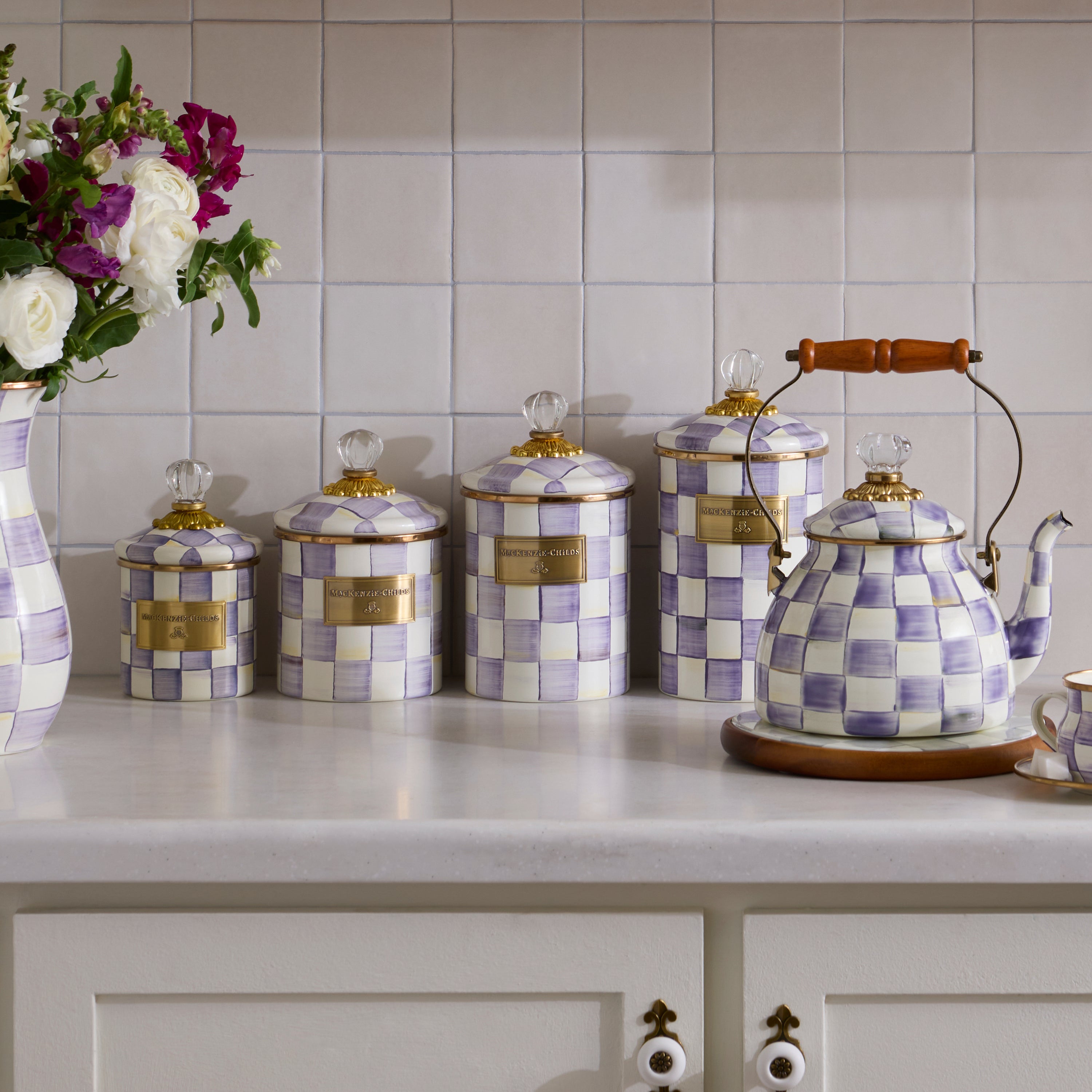 MacKenzie-Childs | Violet Check Medium Canister