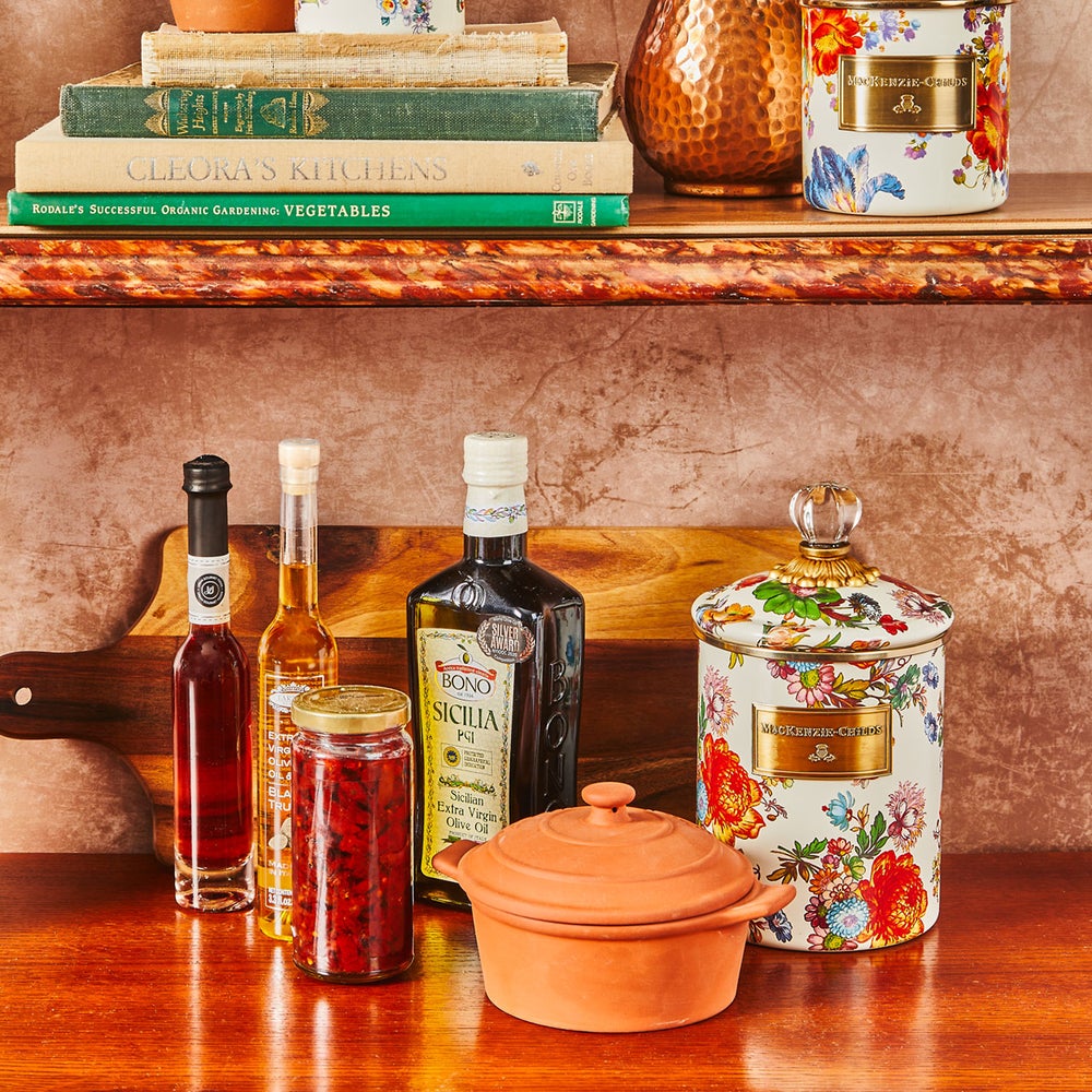 MacKenzie-Childs | White Flower Market Medium Canister