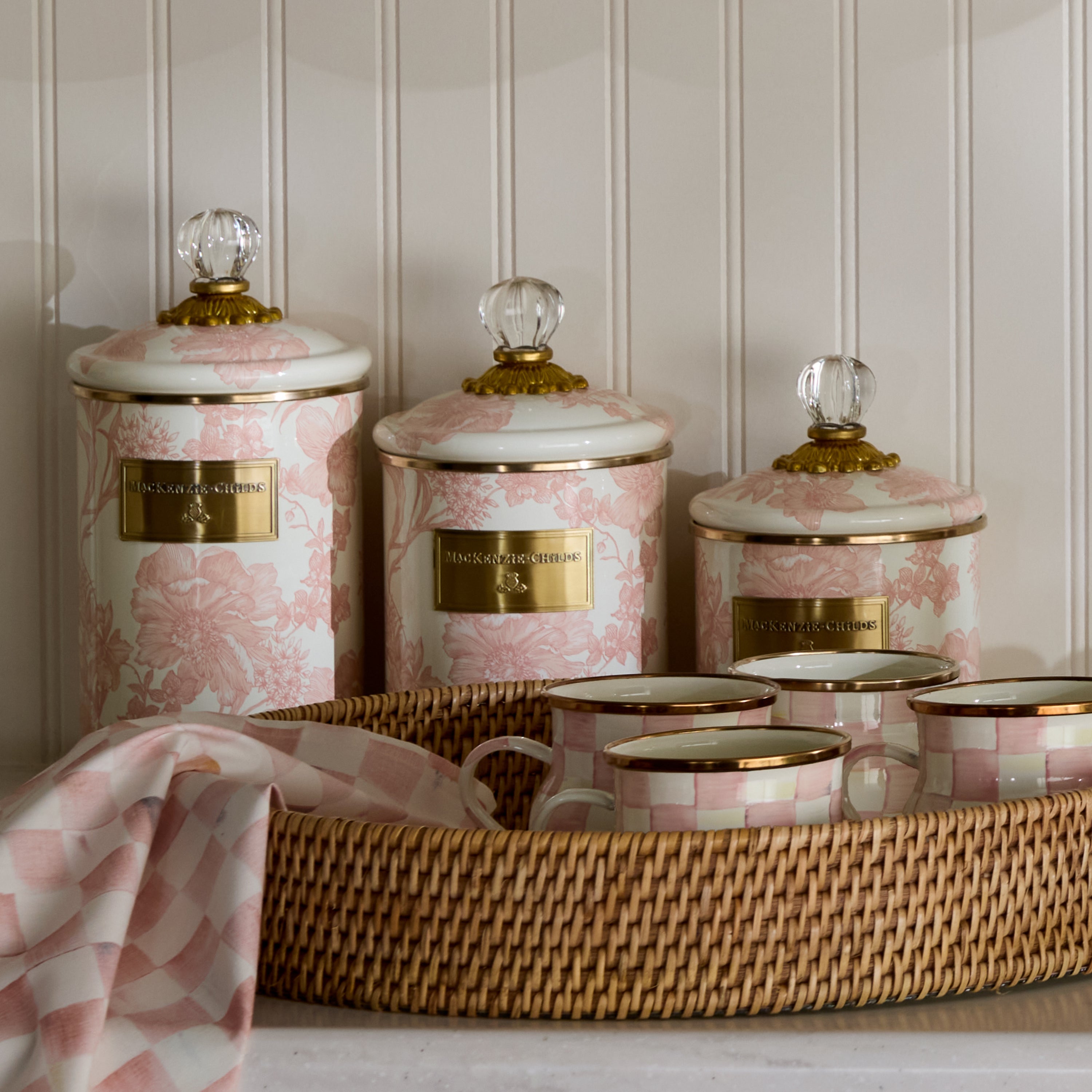 Rosy English Garden Enamel Canisters