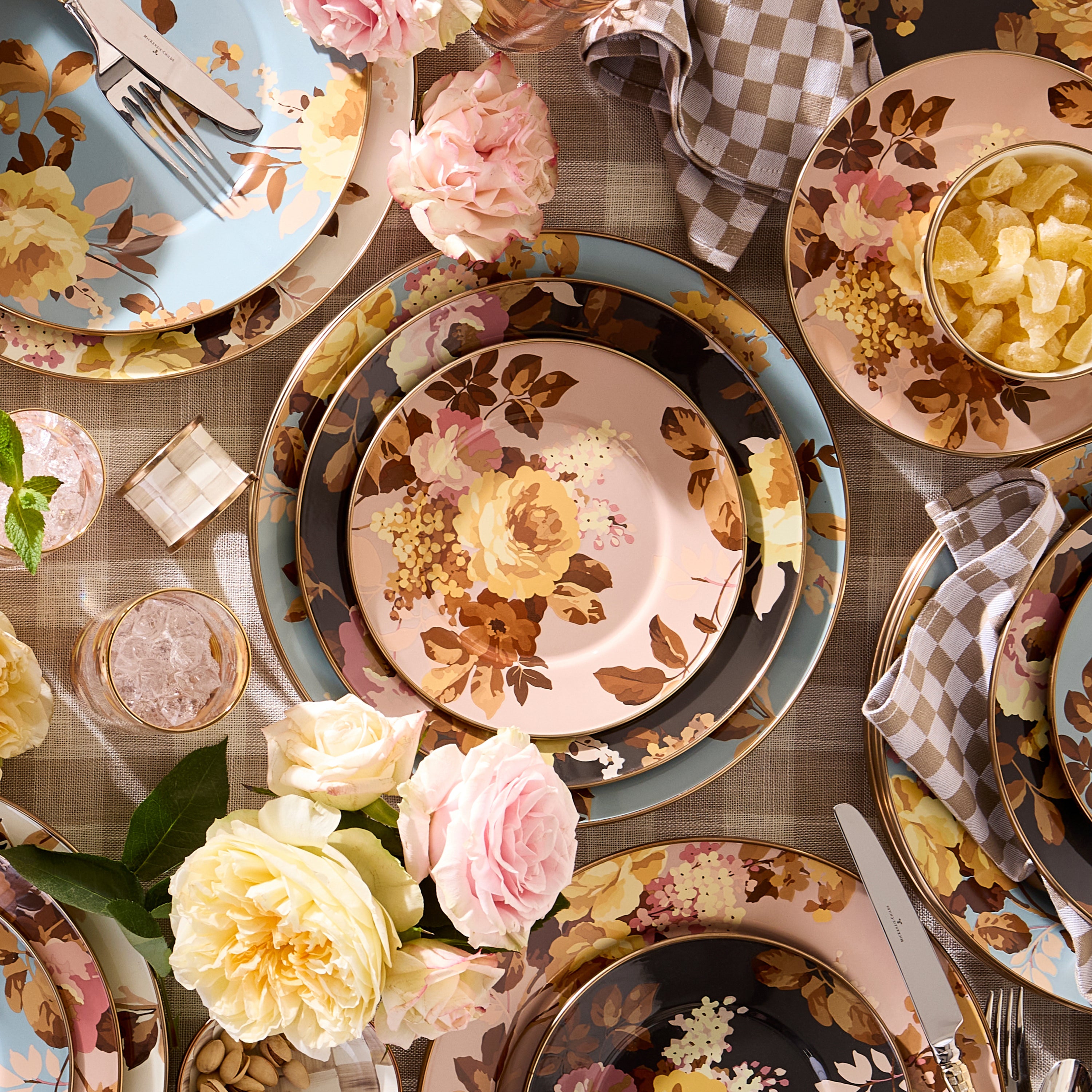 McKenzie-Childs ローズ柄コンポート THE ROSY CHECK COLLECTION