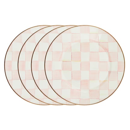 Rosy Check Dinner Plates,  Set of 4