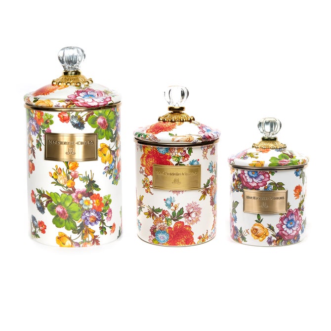 White Flower Market Enamel Canisters image number 0