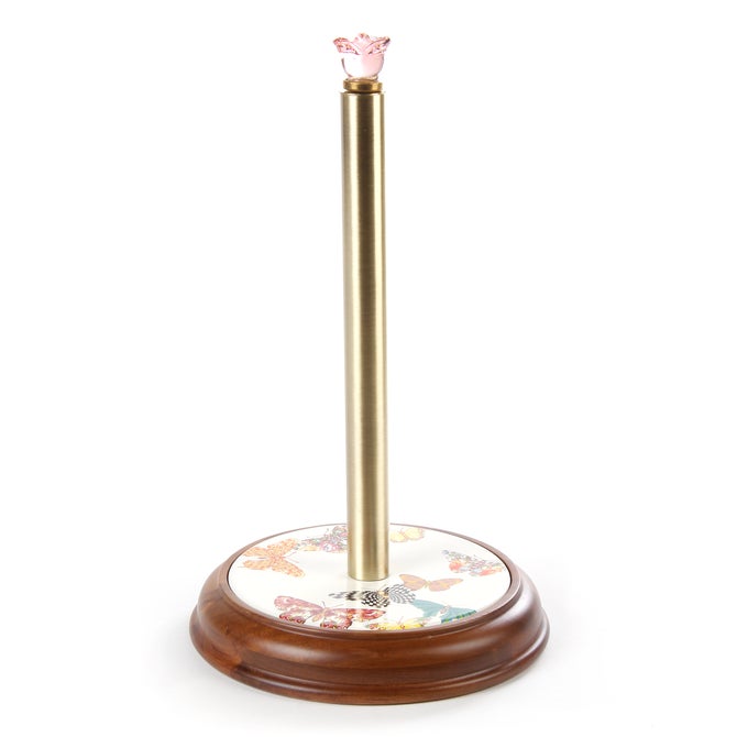 Butterfly Garden Wood Paper Towel Holder - White image number 0