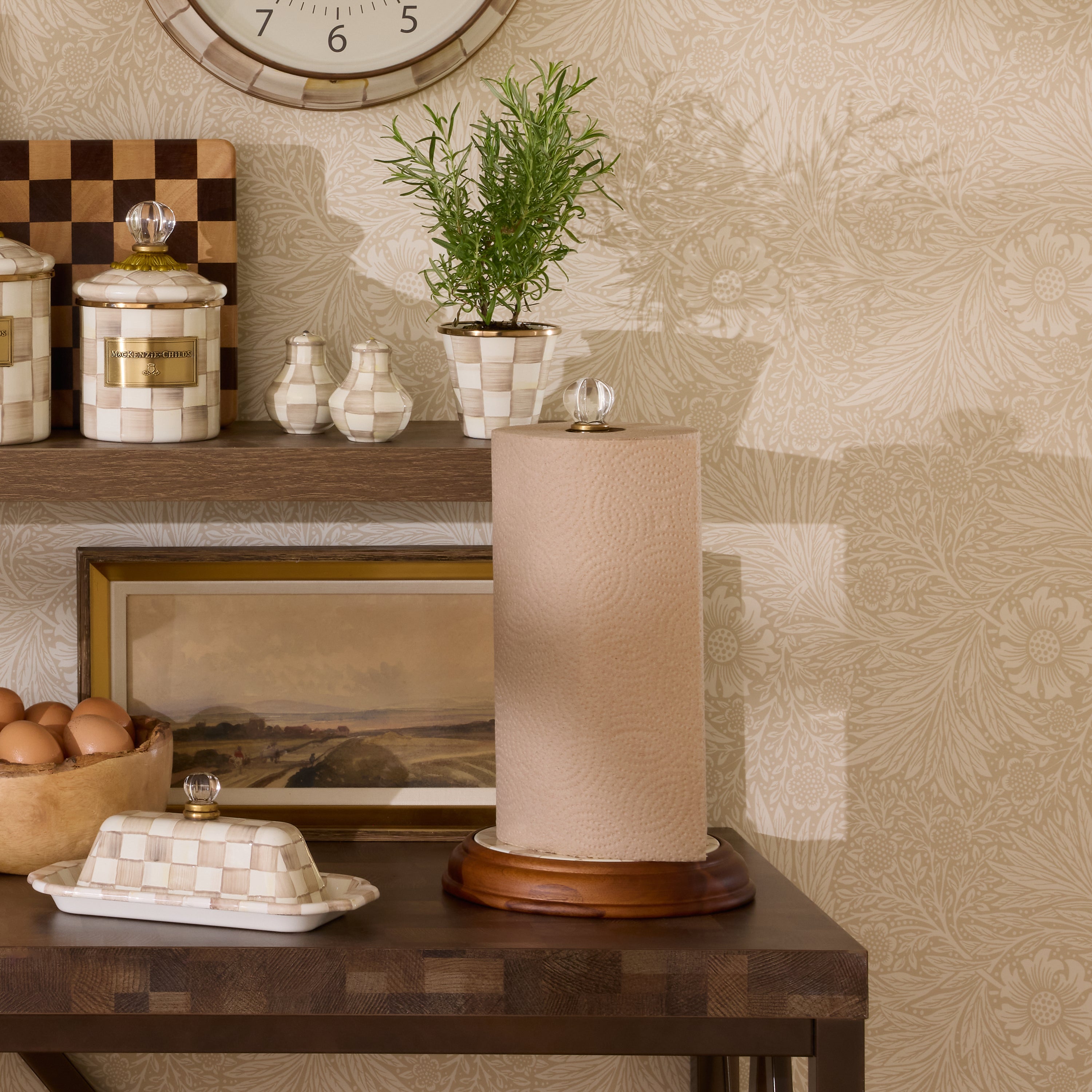 MacKenzie-Childs | Mocha Check Wood Paper Towel Holder