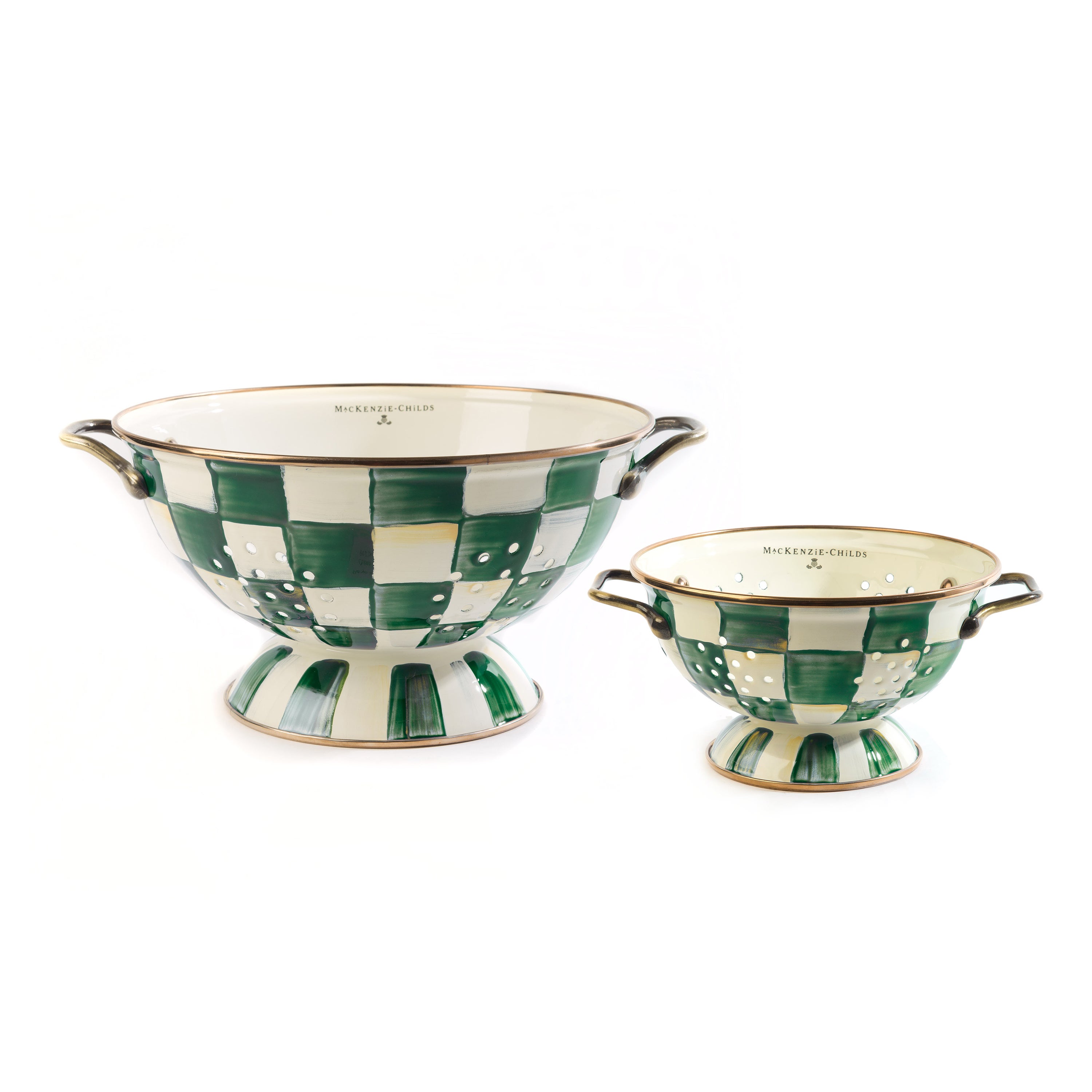 Emerald Check Colanders, Set of 2