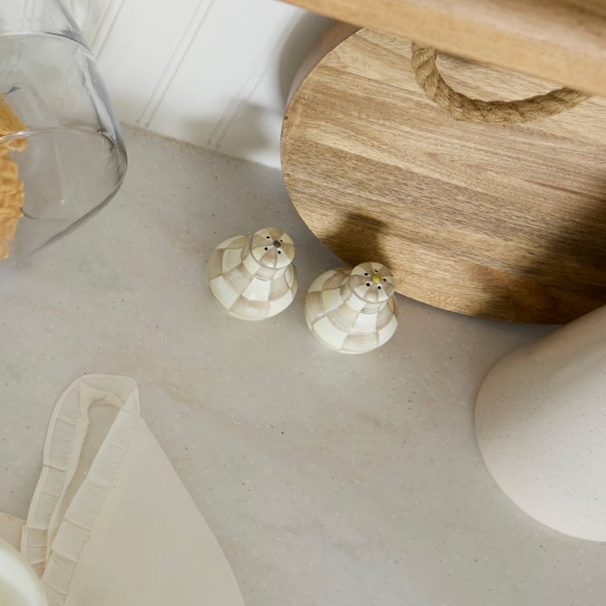 Mocha Check Salt & Pepper Shakers image number 4