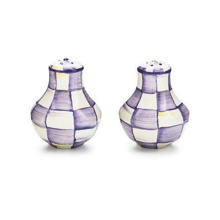 Violet Check Salt & Pepper Shakers
