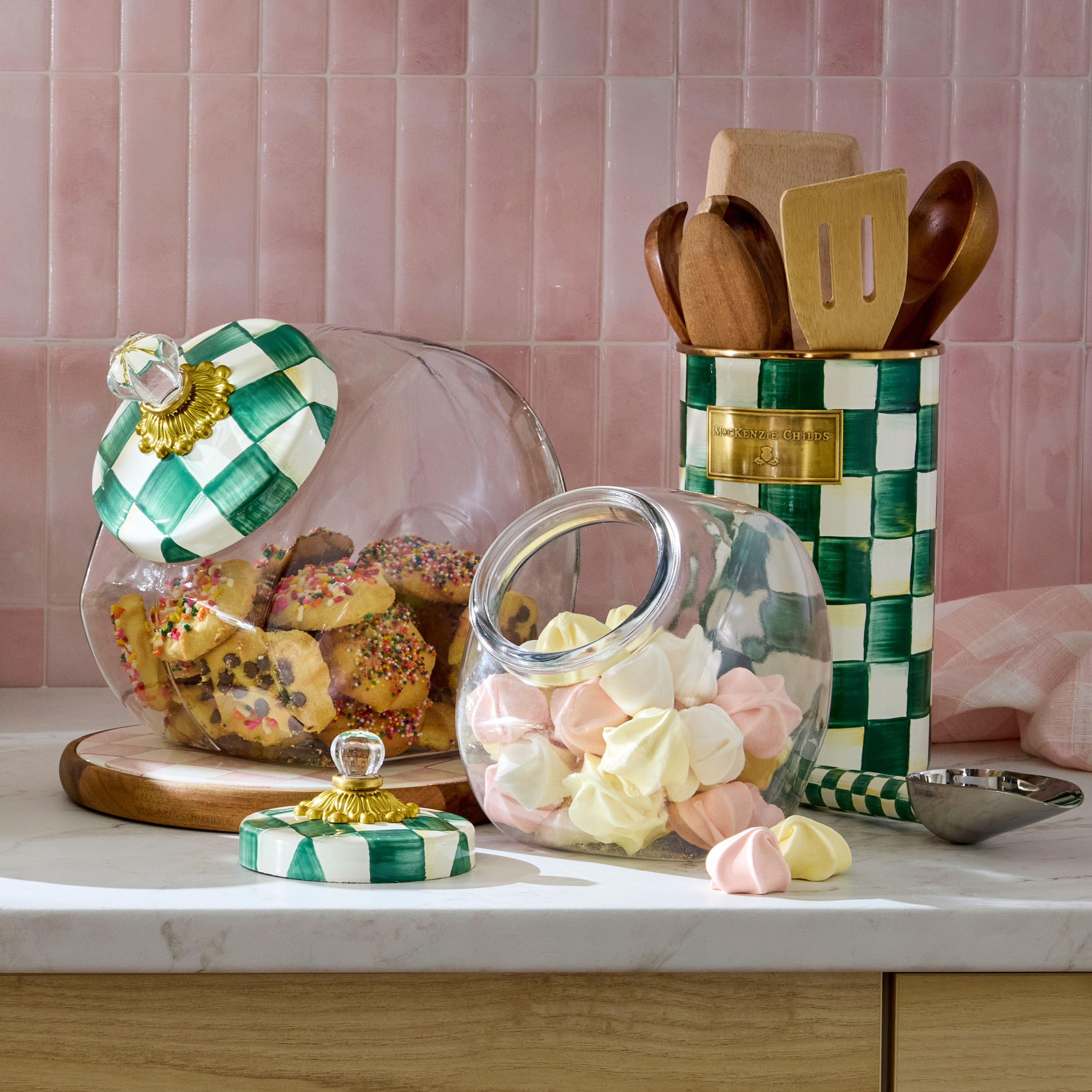 MacKenzie-Childs | Cookie Jar with Emerald Check Lid