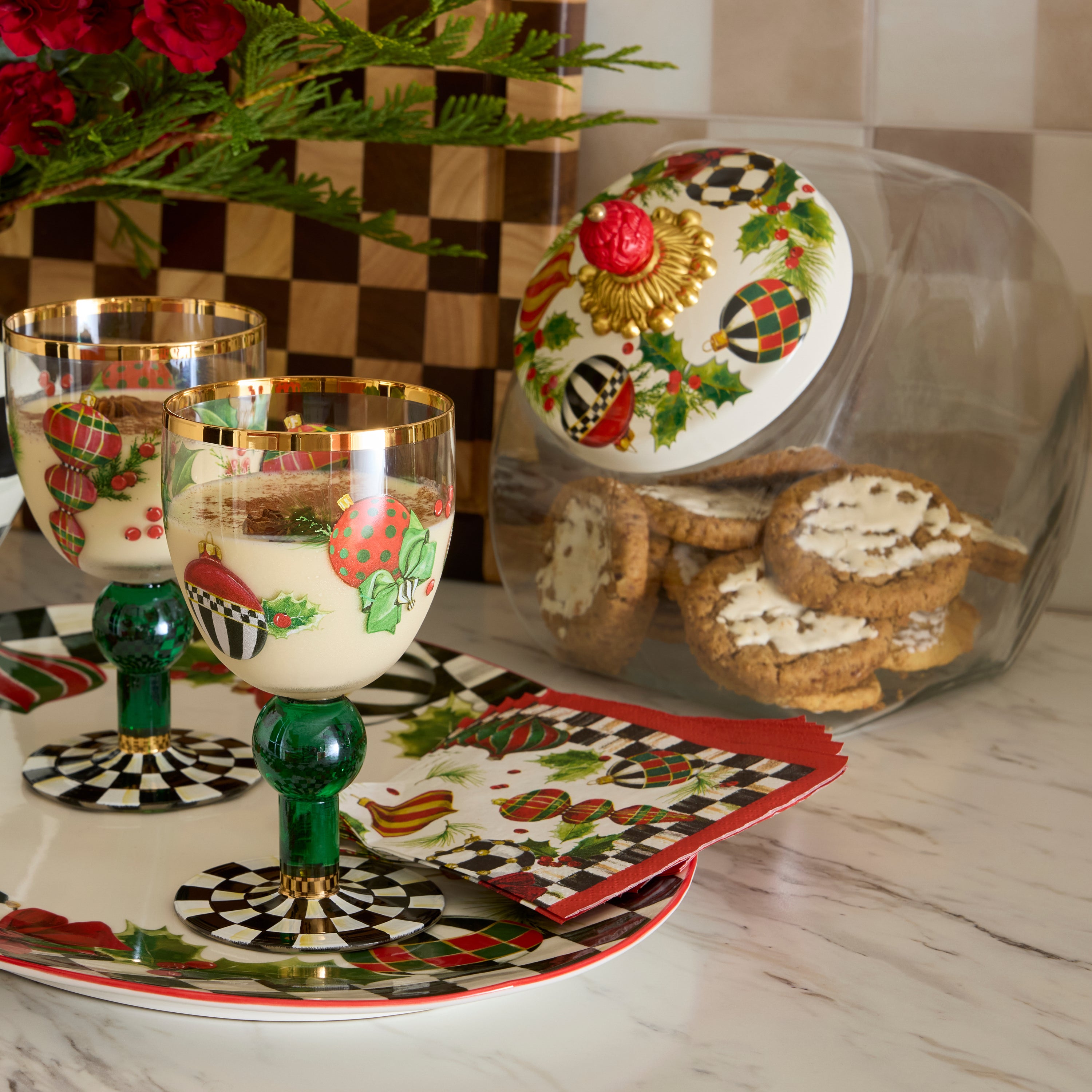 MacKenzie-Childs | Cookie Jar with Deck the Halls Lid