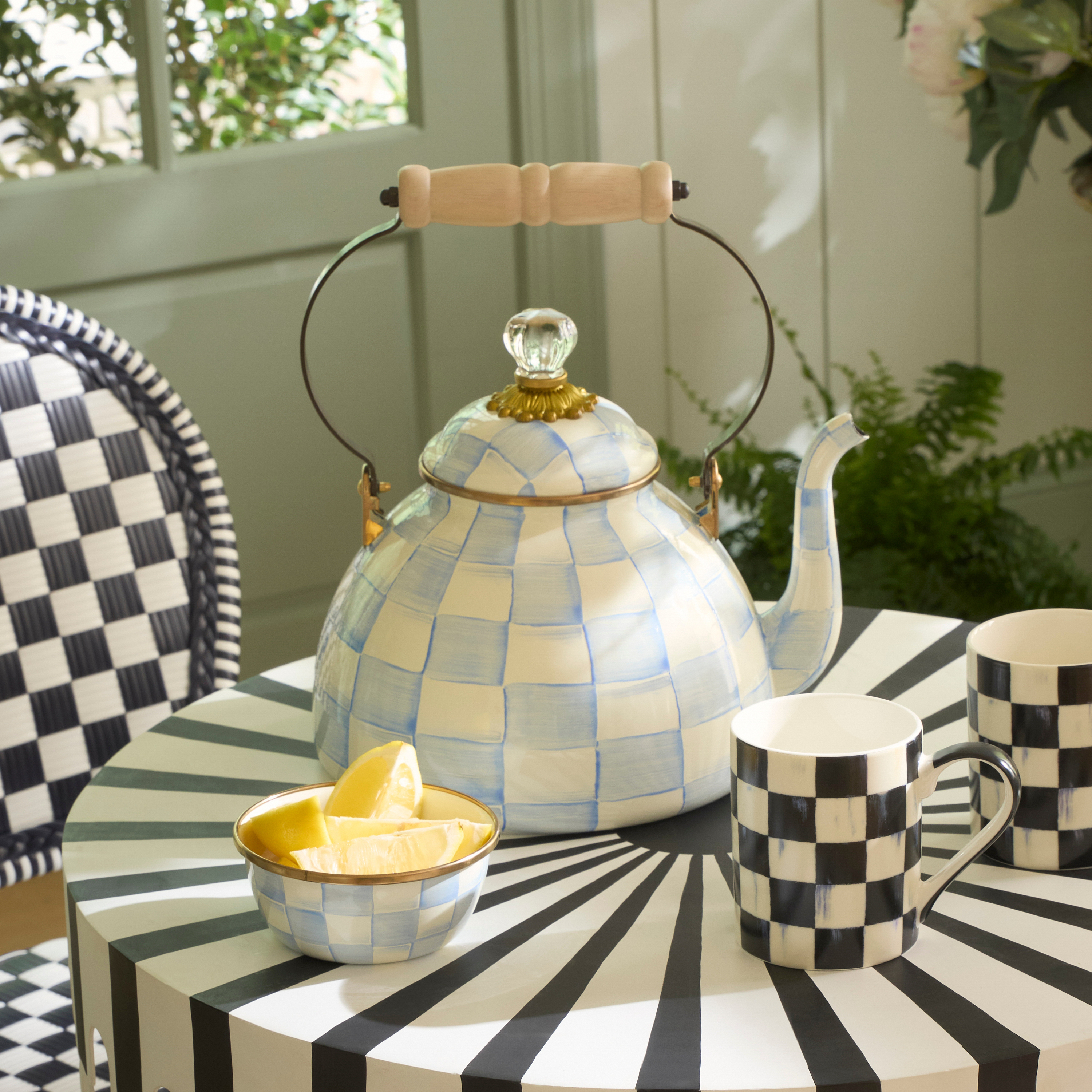 MacKenzie-Childs | Sky Check 3 Quart Tea Kettle