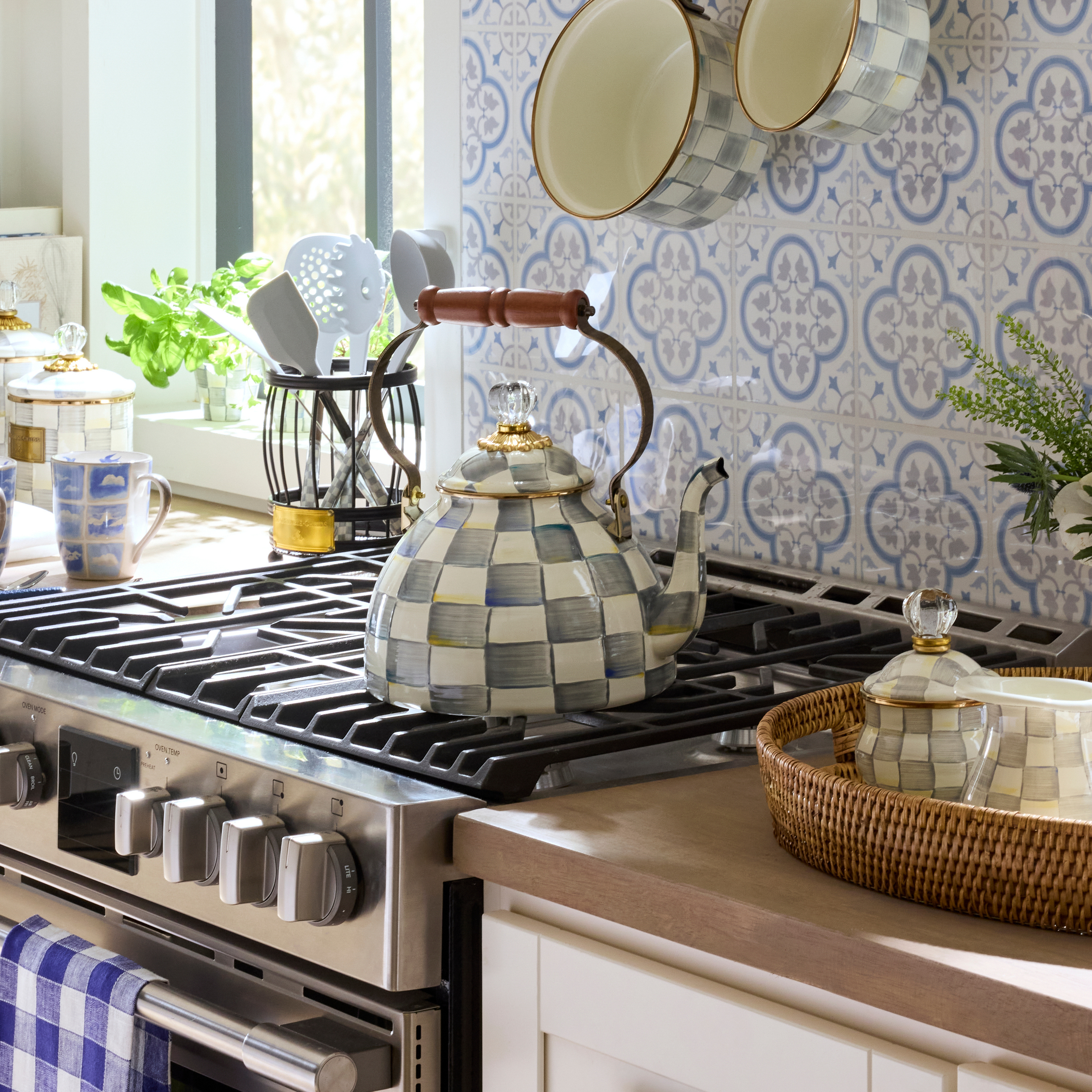 MacKenzie-Childs | Sterling Check 3 Quart Tea Kettle