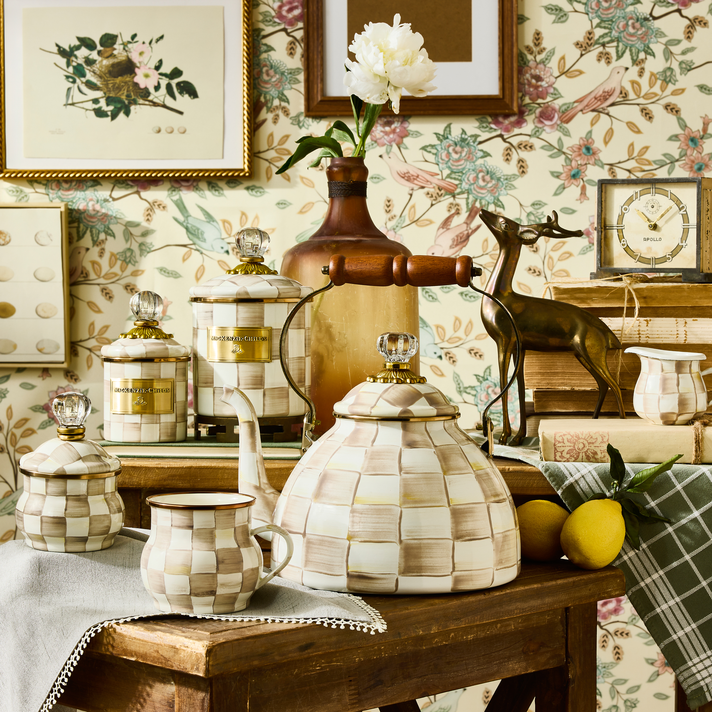 MacKenzie-Childs | Mocha Check 3 Quart Tea Kettle