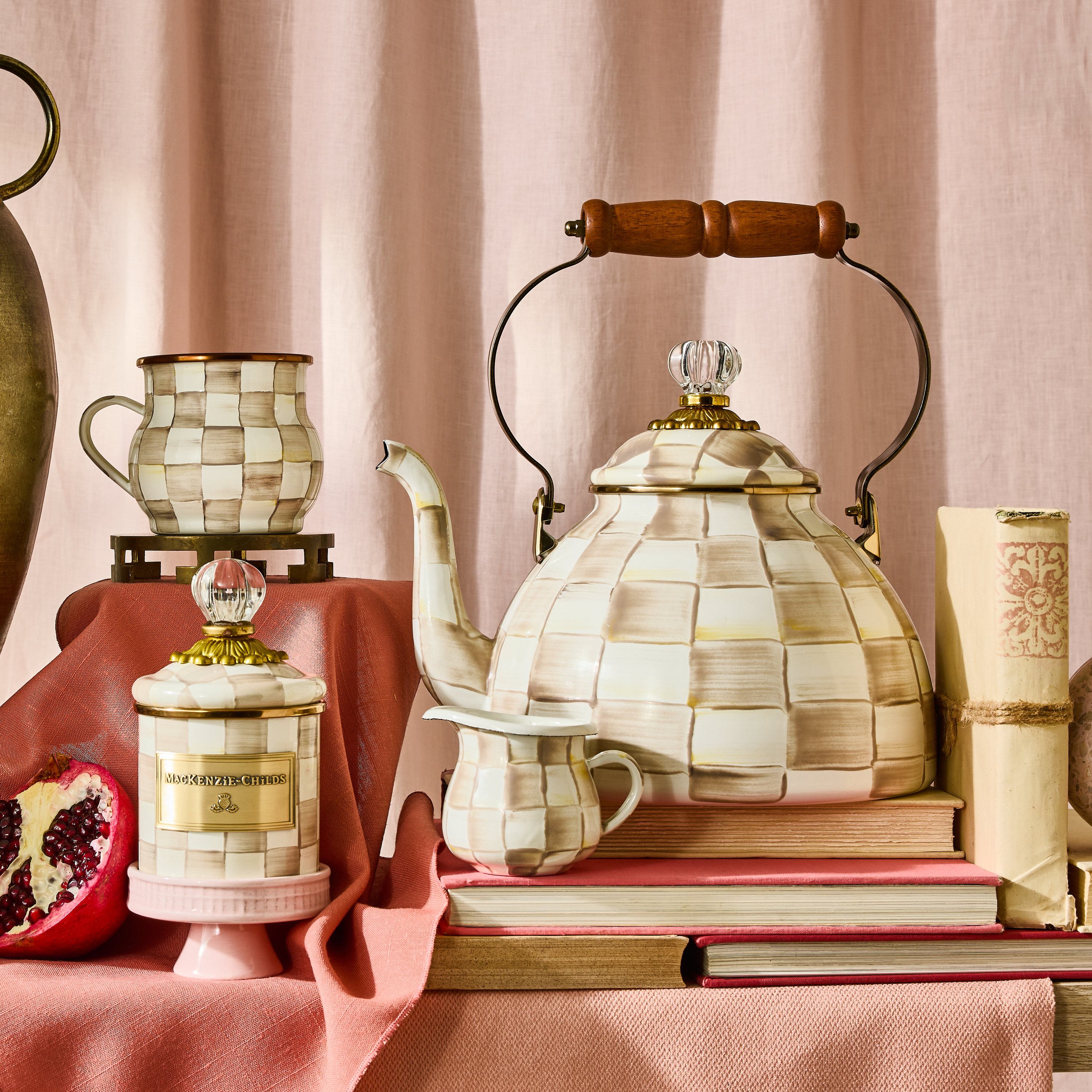 MacKenzie-Childs | Mocha Check 3 Quart Tea Kettle