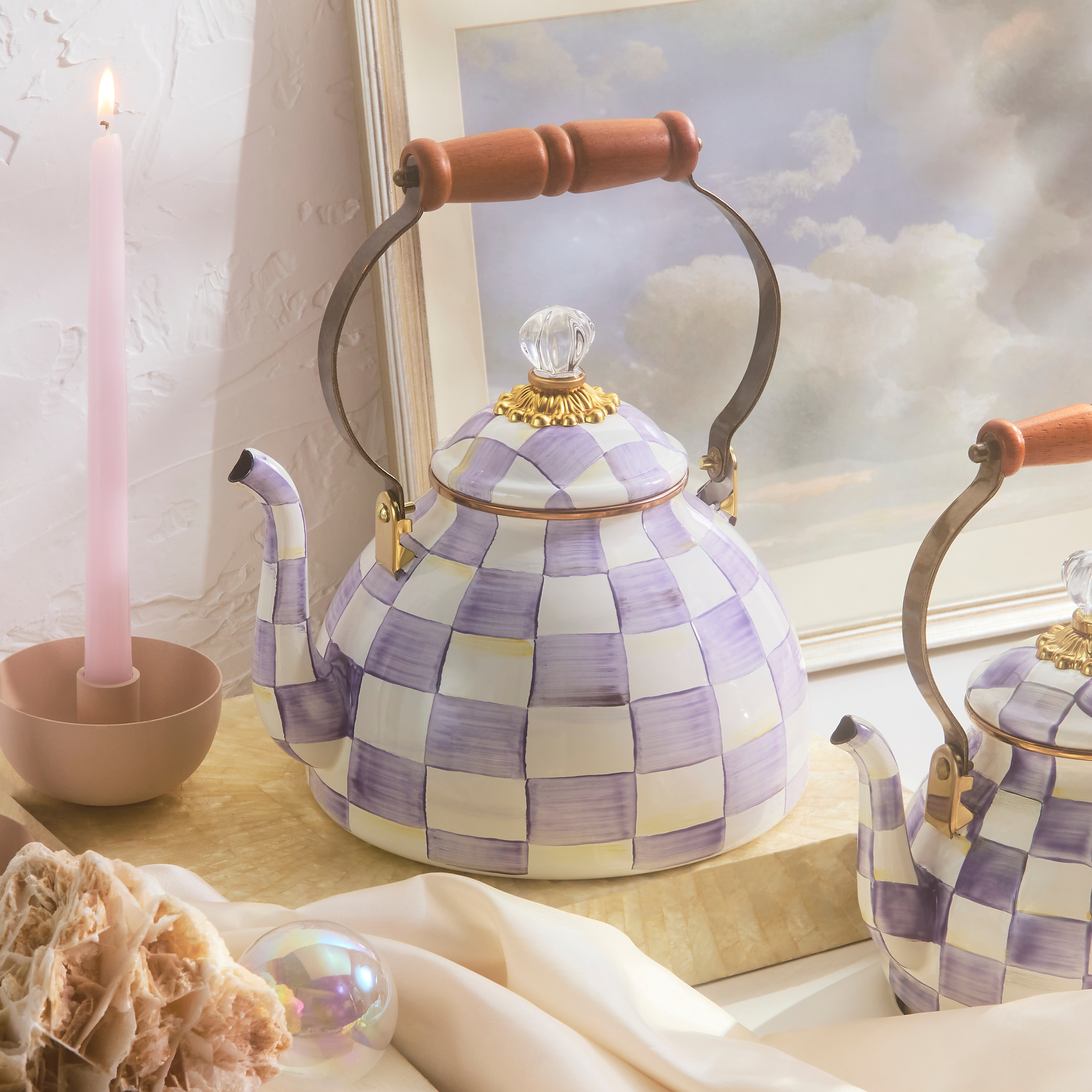 MacKenzie-Childs | Violet Check 3 Quart Tea Kettle
