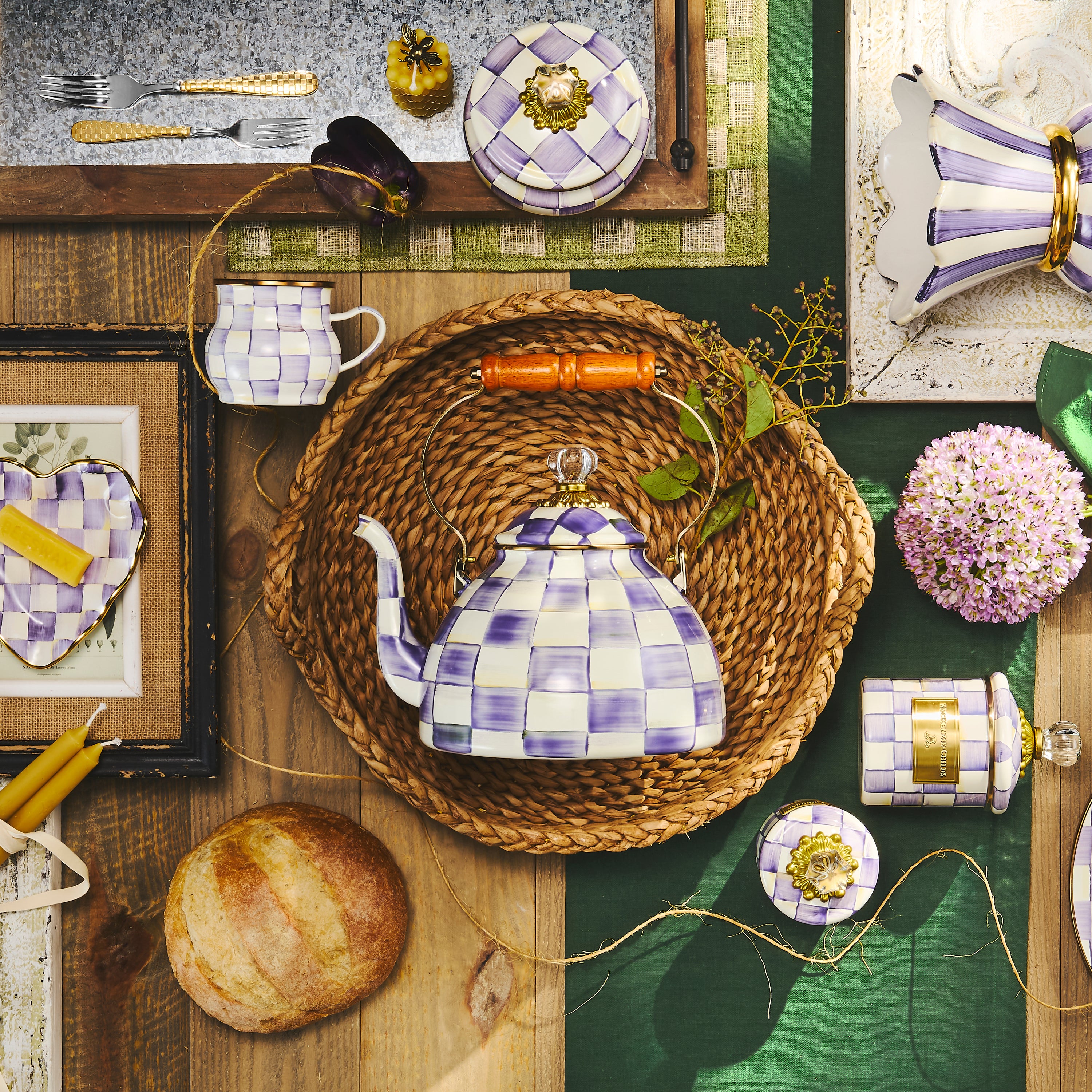 MacKenzie-Childs | Violet Check 3 Quart Tea Kettle
