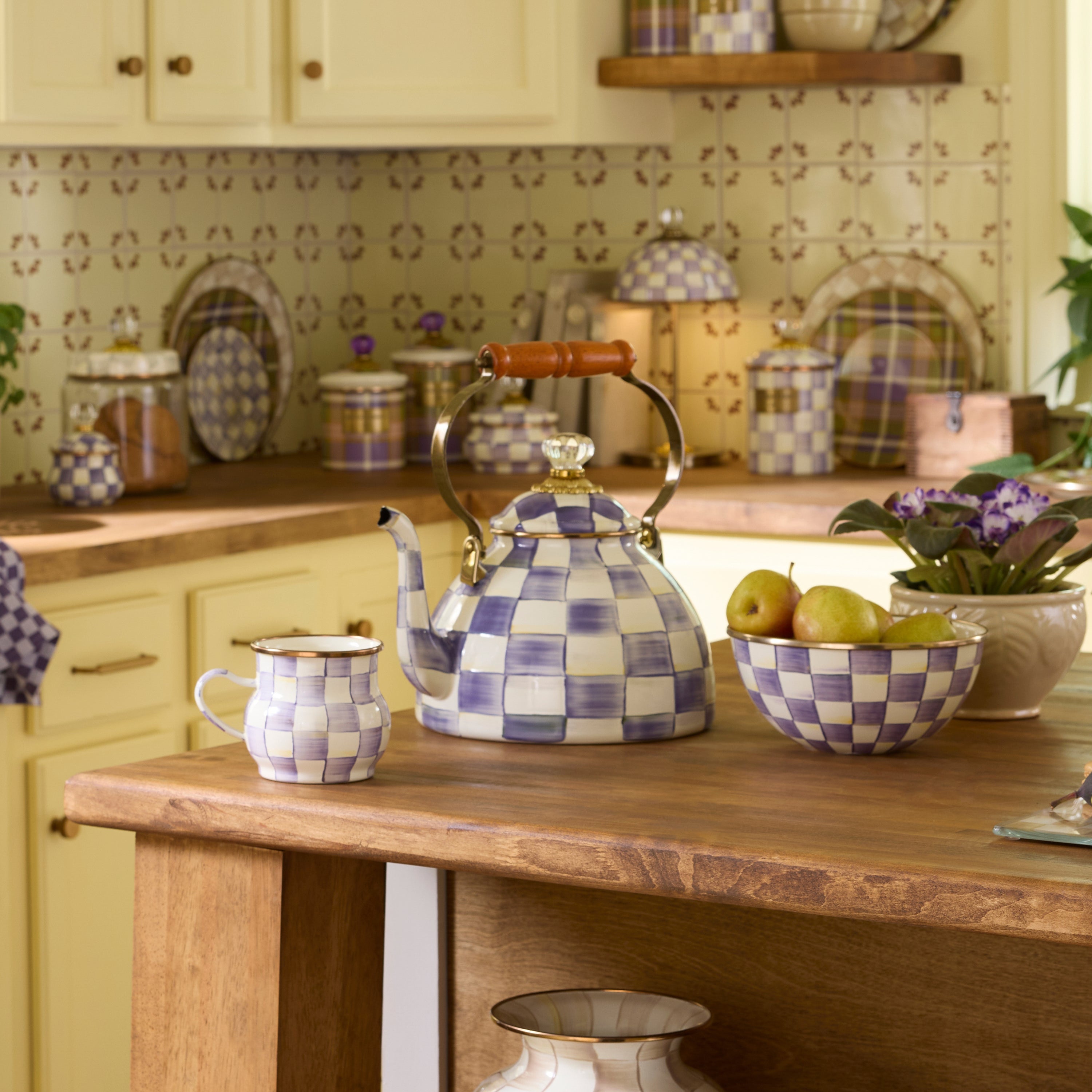 MacKenzie-Childs | Violet Check 3 Quart Tea Kettle
