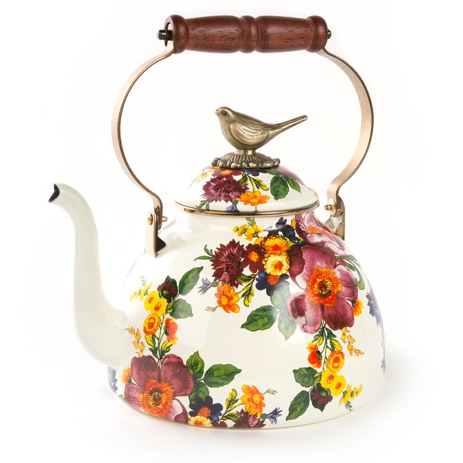 White Flower Market 3 Quart Tea Kettle with Bird image number 0