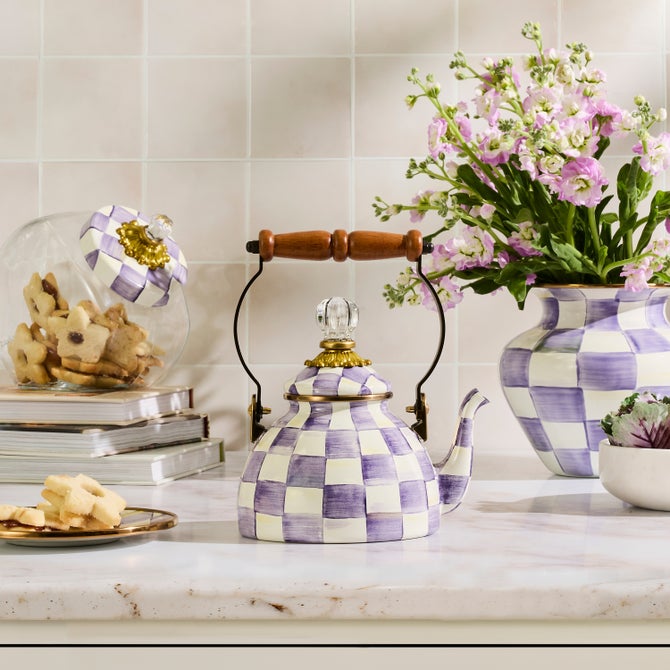 Violet Check 1 Quart Tea Kettle image number 1