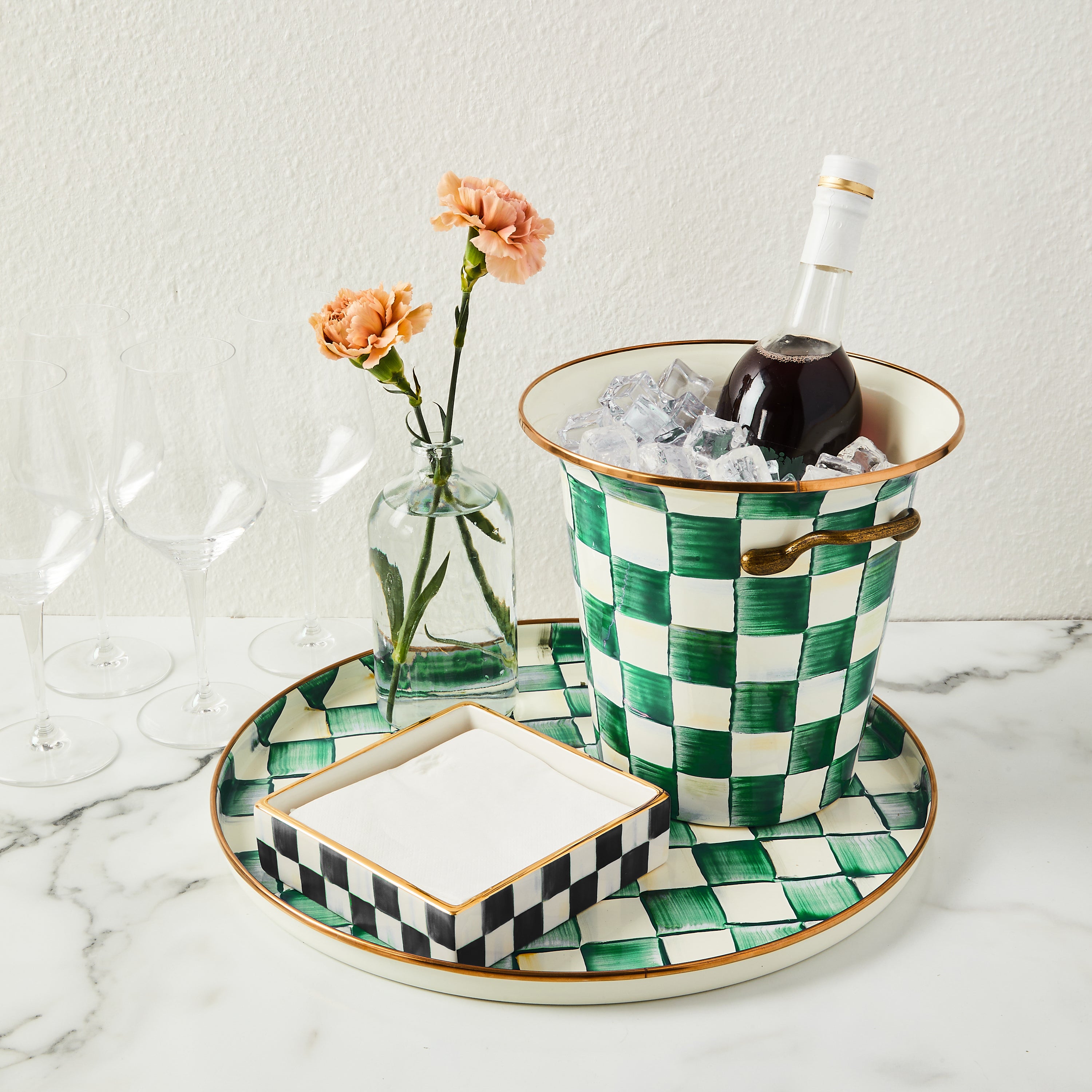 MacKenzie-Childs | Emerald Check Wine Cooler MacKenzie-Childs | Emerald Check Wine Cooler