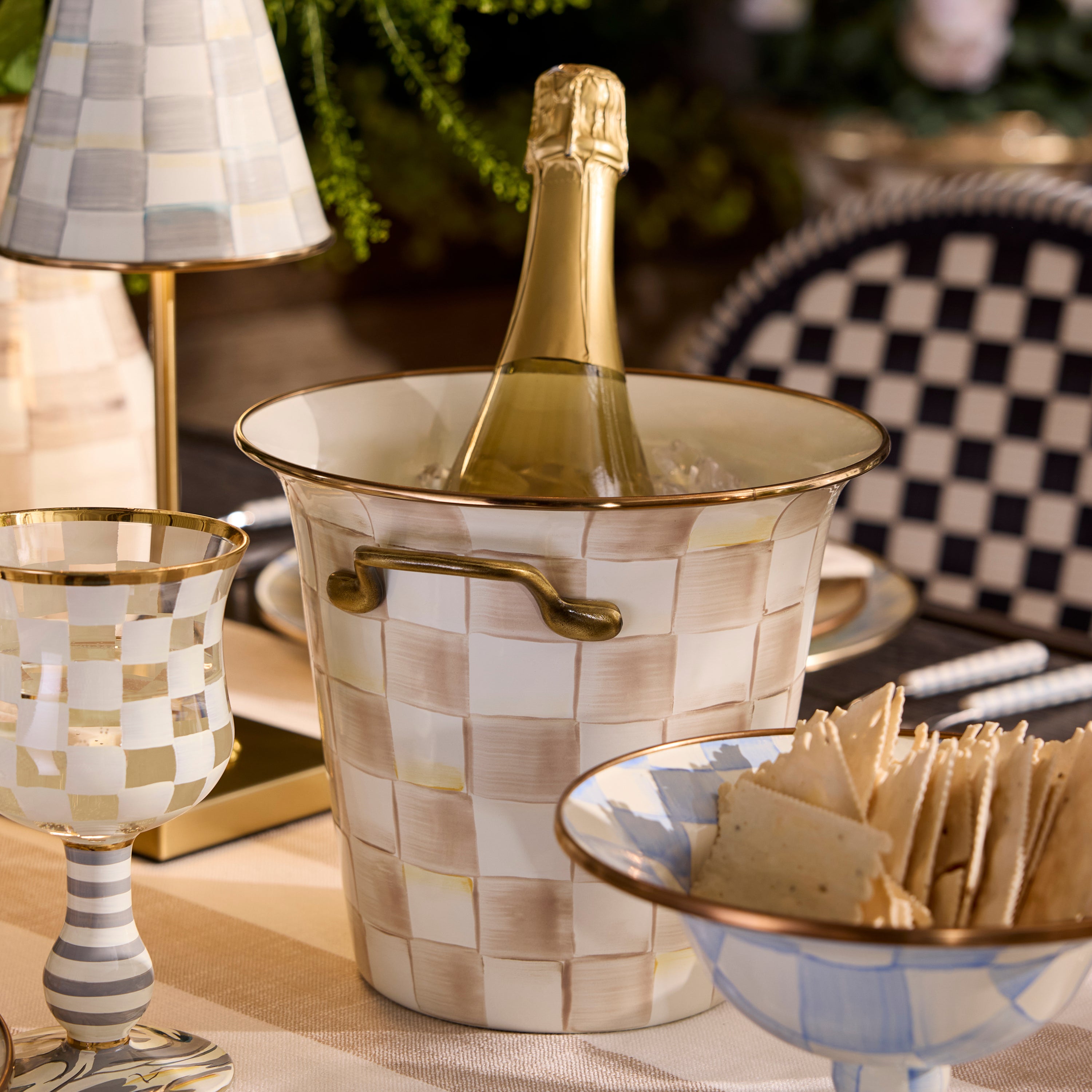 MacKenzie-Childs | Mocha Check Wine Cooler