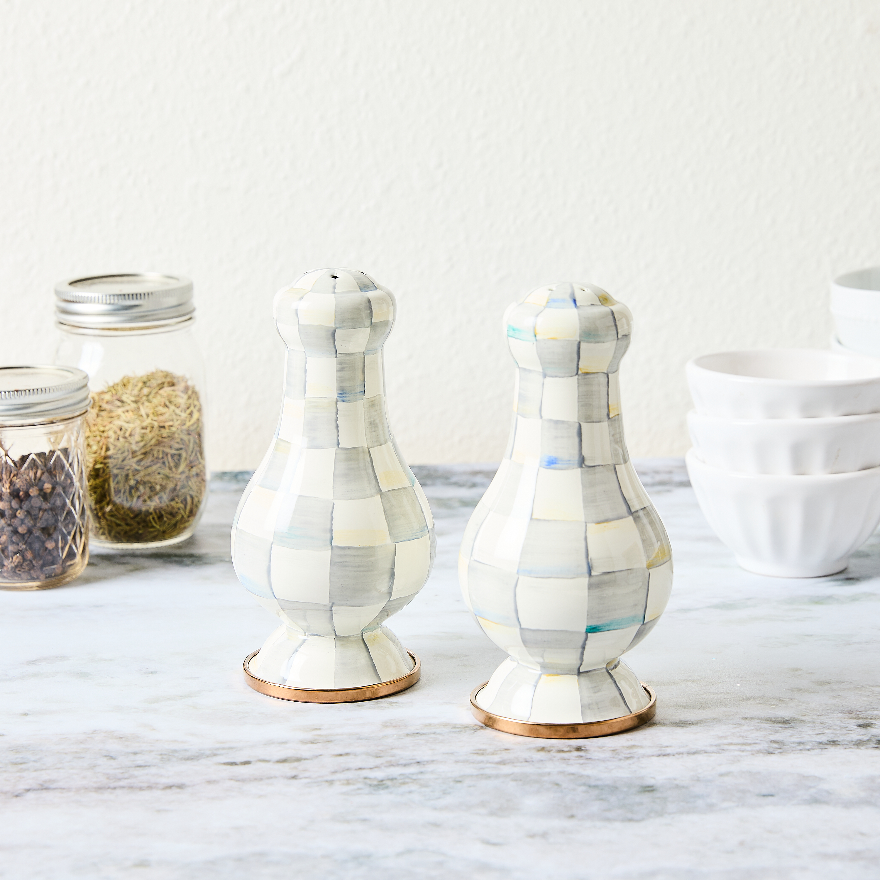 MacKenzie-Childs | Sterling Check Large Salt & Pepper Shakers
