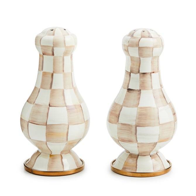 Mocha Check Large Salt & Pepper Shakers image number 0