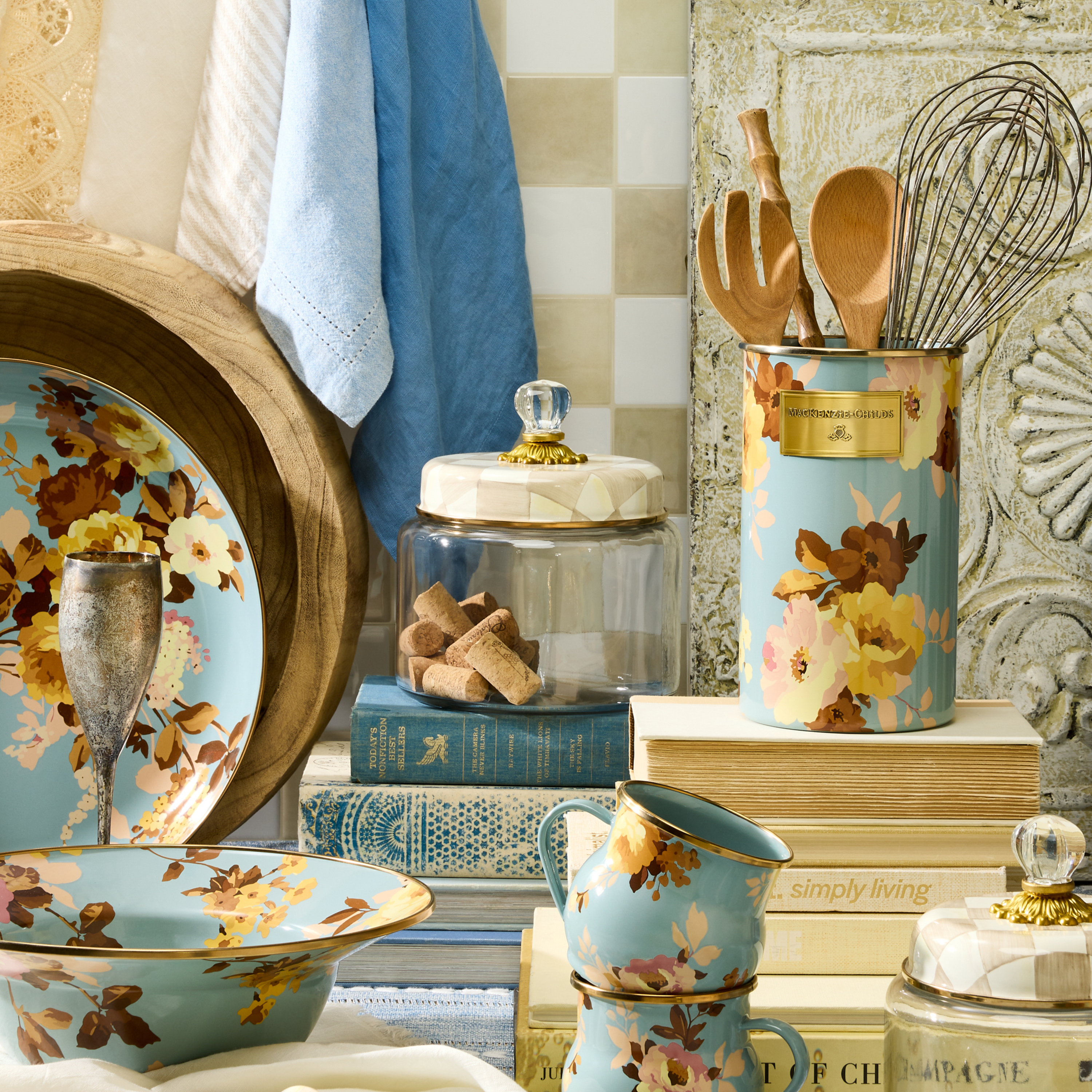 マニー　コラージュエプロン&ランチョンマット＆カトラリーケース MacKenzie-Childs | Mocha Check Small Kitchen Canister