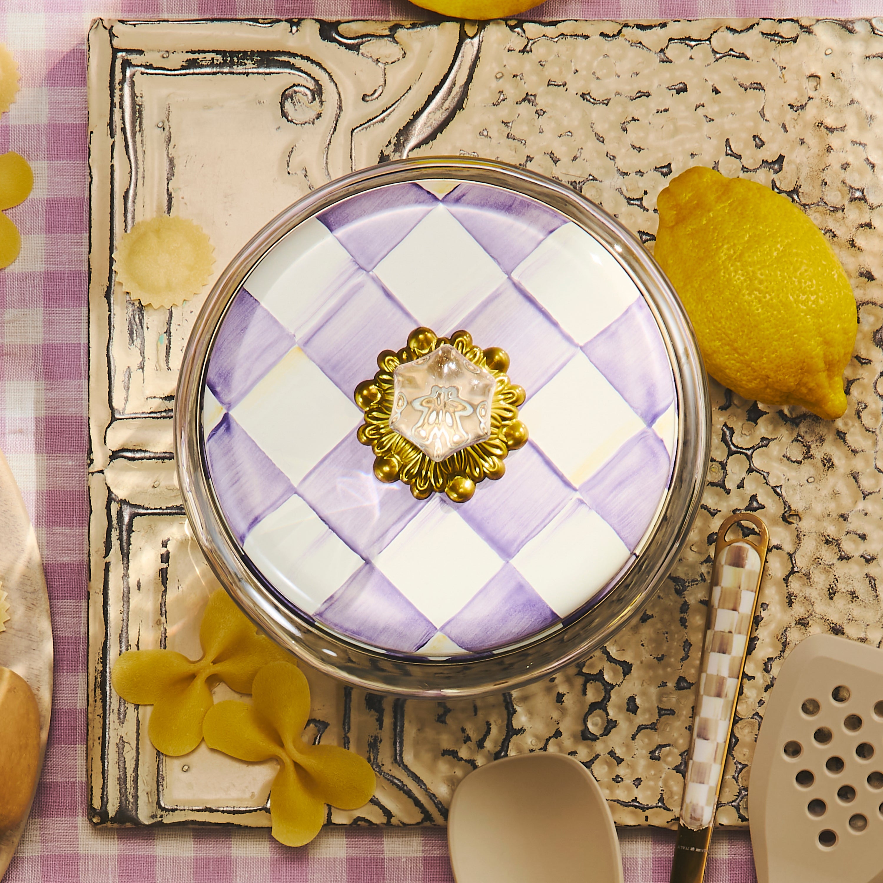 MacKenzie-Childs | Violet Check Large Kitchen Canister