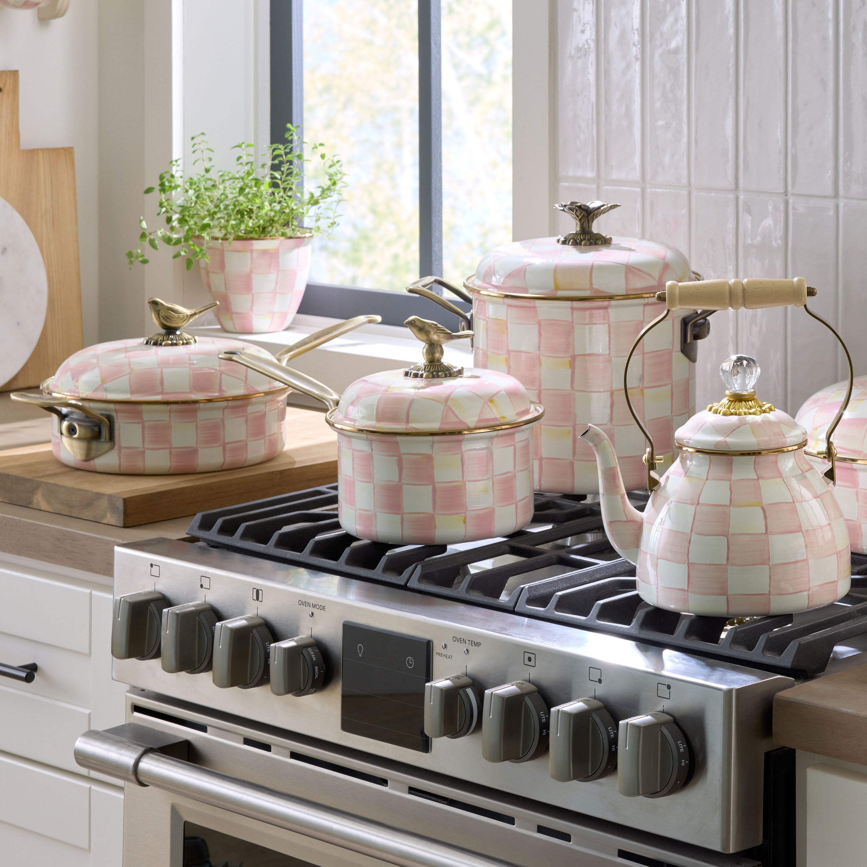 McKenzie-Childs ローズ柄コンポート Rosy Check Cookware