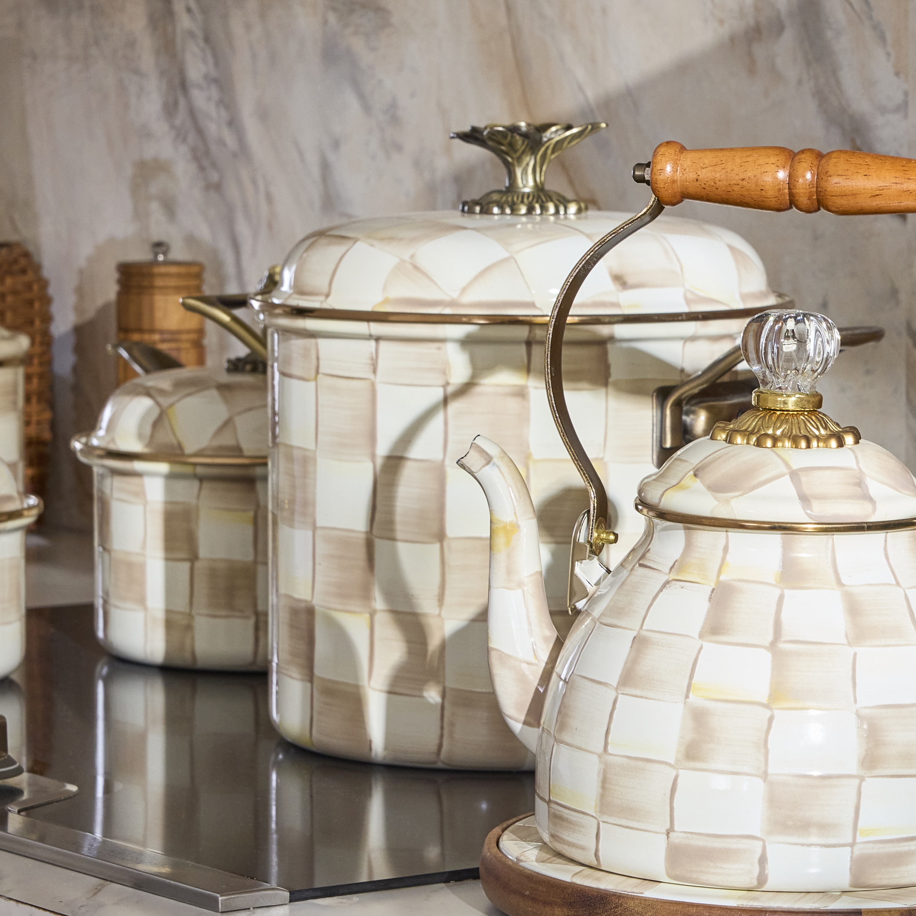 MacKenzie-Childs | Mocha Check 7 Qt. Stockpot