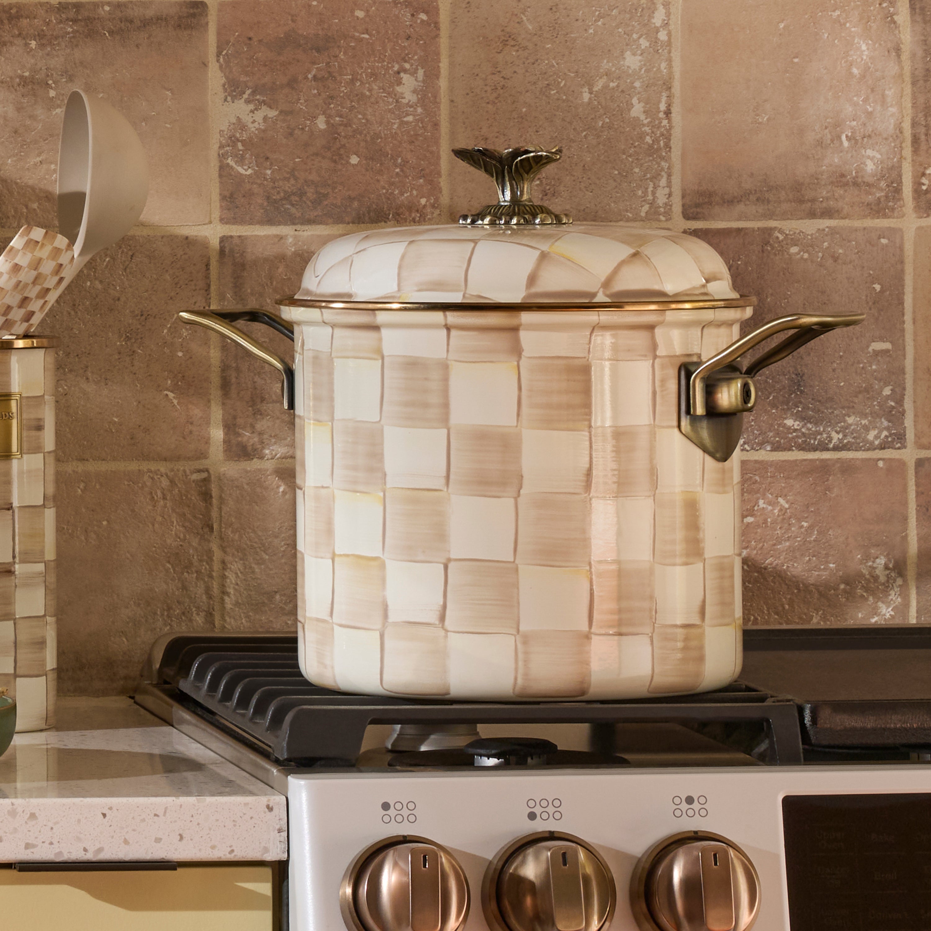 MacKenzie-Childs | Mocha Check 7 Qt. Stockpot